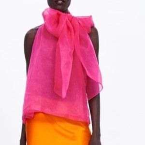 Zara Pink Organza Bow Top Size L